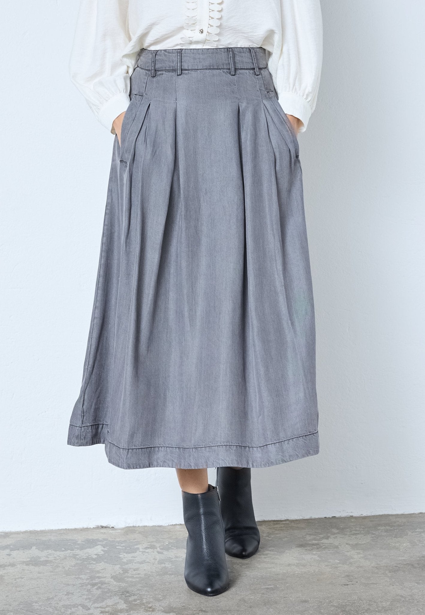 AnyaCC Denim Pleat Skirt - Mid Grey - Co'couture