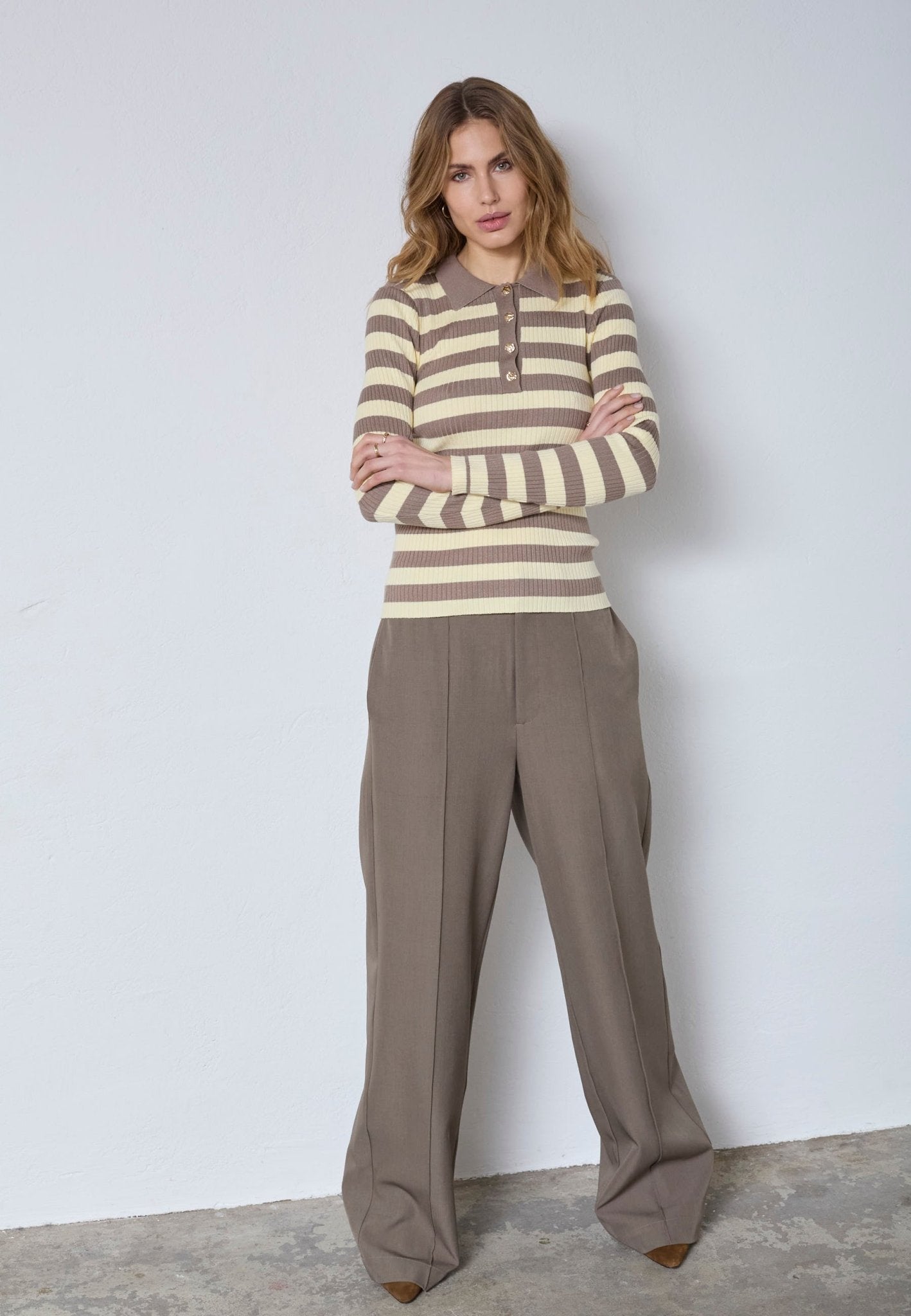 BonnyCC Stripe L/S Polo Knit - PaleYellow - Co'couture