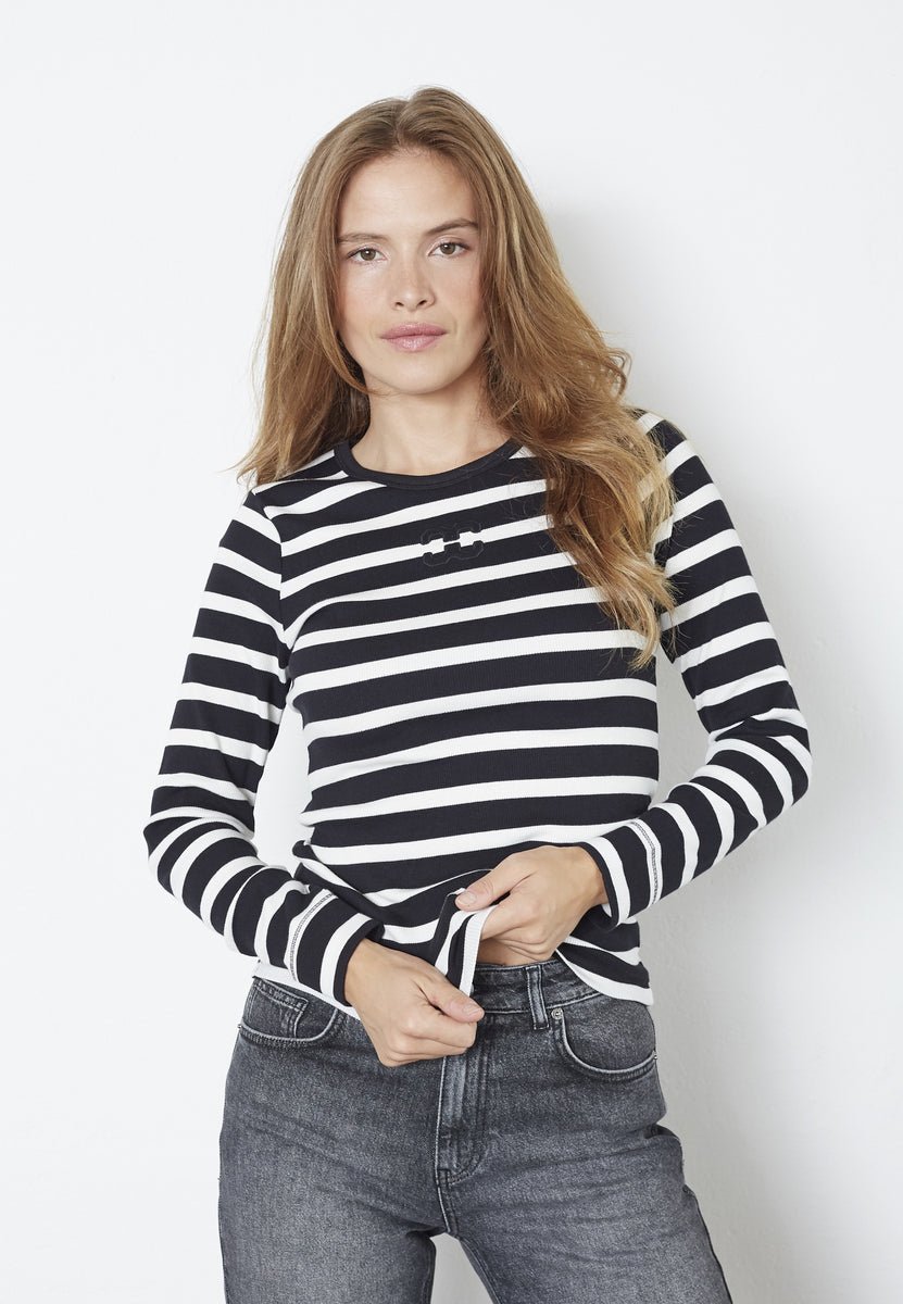 GrannyCC Rib Emb LS Blouse - OffWhite - Black - Co'couture