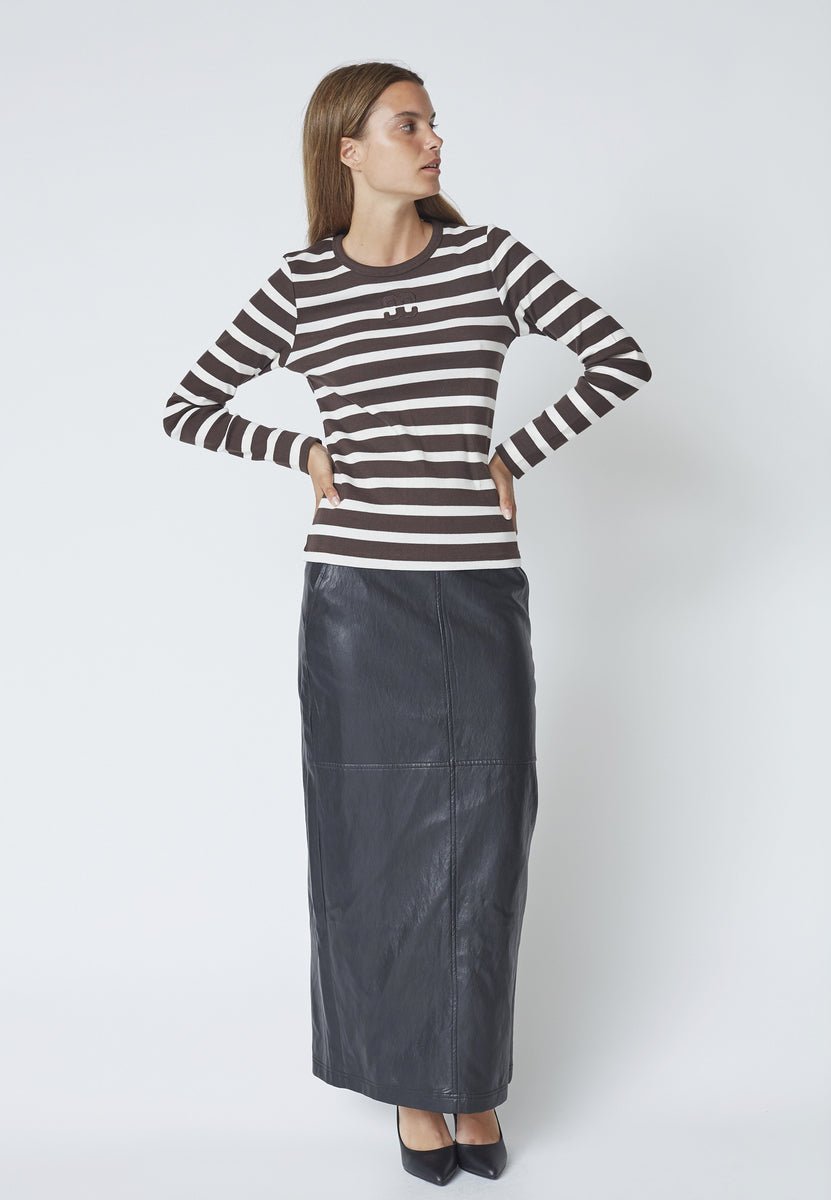 GrannyCC Rib Emb LS Blouse - OffWhite/DarkBrown - Co'couture