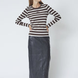 GrannyCC Rib Emb LS Blouse - OffWhite/DarkBrown - Co'couture