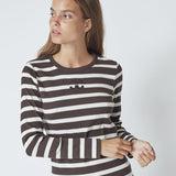 GrannyCC Rib Emb LS Blouse - OffWhite/DarkBrown - Co'couture