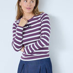 GrannyCC Rib Emb LS Blouse - OffWhite/Plum - Co'couture