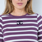 GrannyCC Rib Emb LS Blouse - OffWhite/Plum - Co'couture