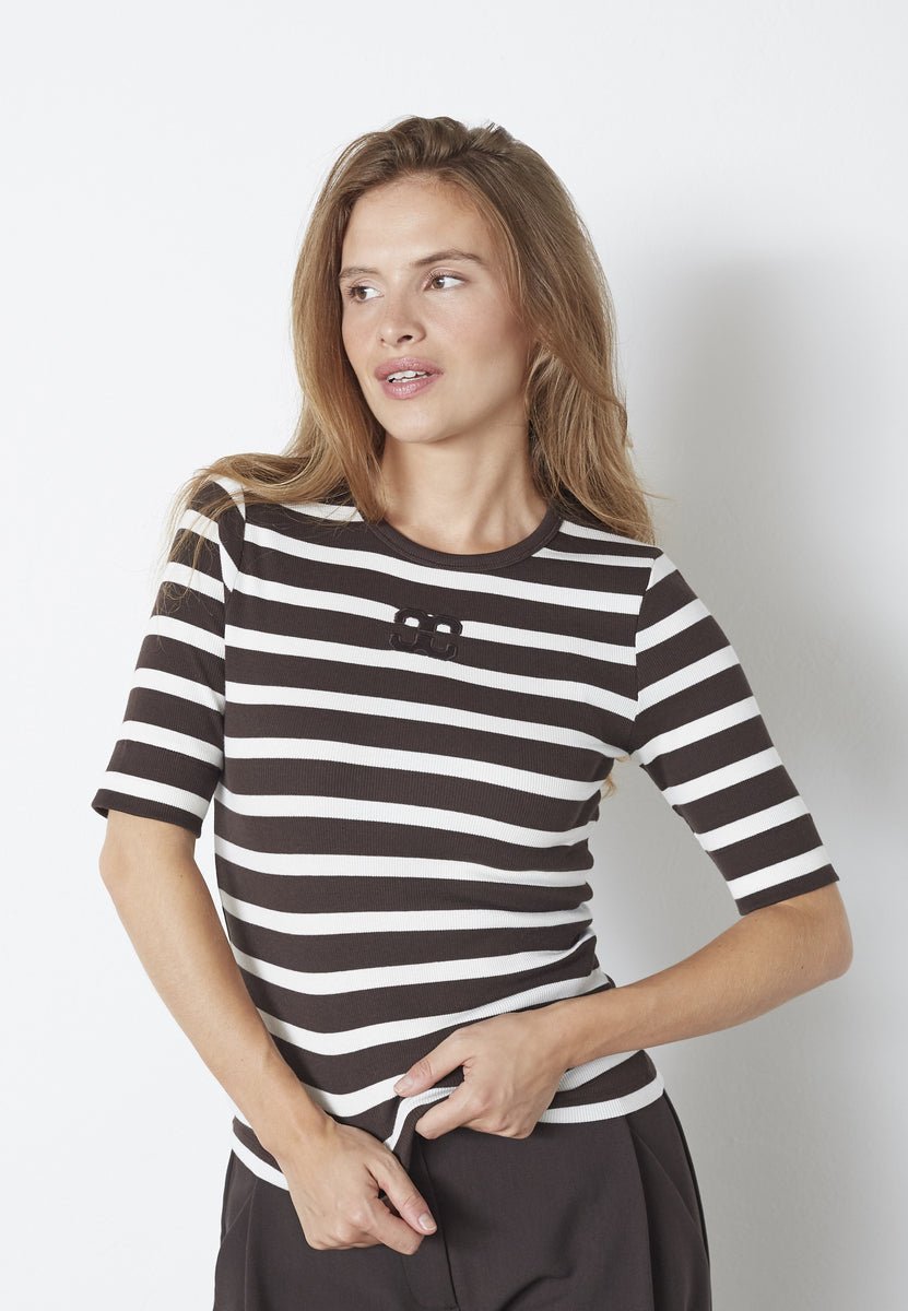 GrannyCC Rib Emb SS T-shirt - OffWhite/DarkBrown - Co'couture