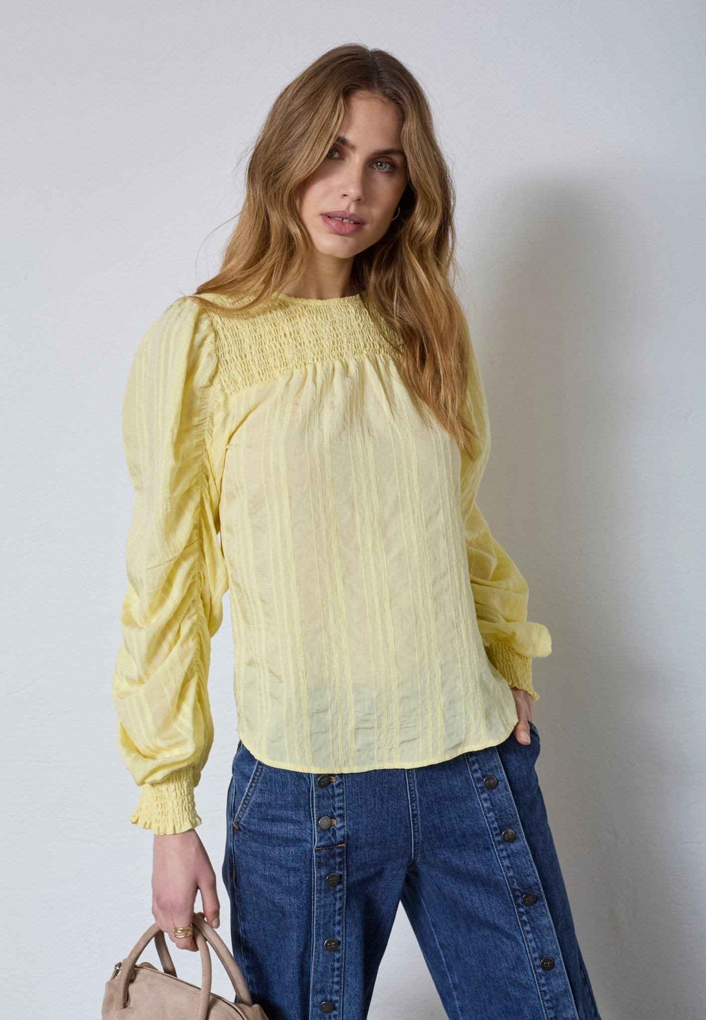 KesiCC Drape Sleeve Blouse - PaleYellow - Co'couture