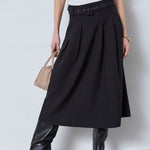 LunaCC Belt Midi Pleat Skirt - Black - Co'couture