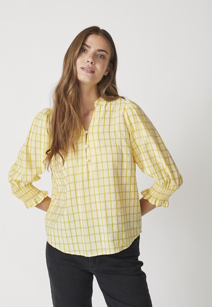 MangoCC Check SS Blouse - Pastel Yellow - Co'couture