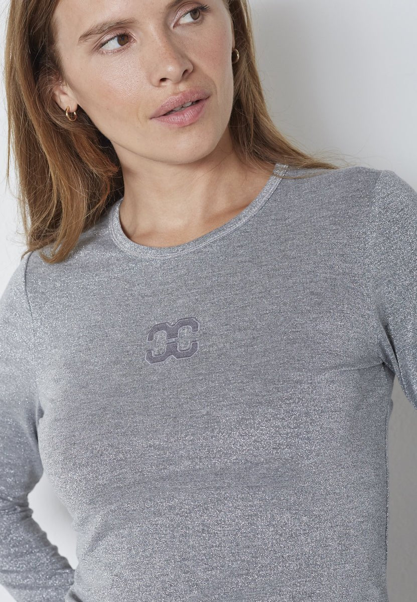 MannyCC Lurex Emb L/S Tee - Silver - Co'couture