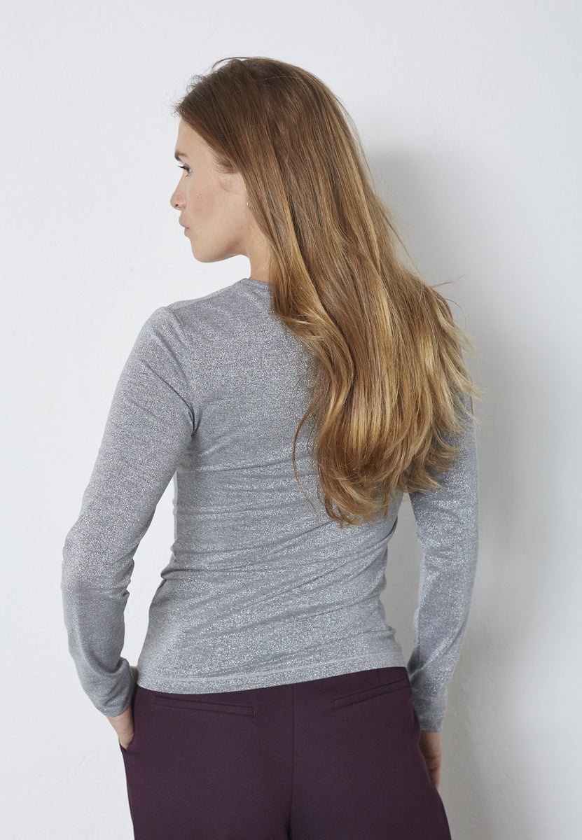 MannyCC Lurex Emb L/S Tee - Silver - Co'couture