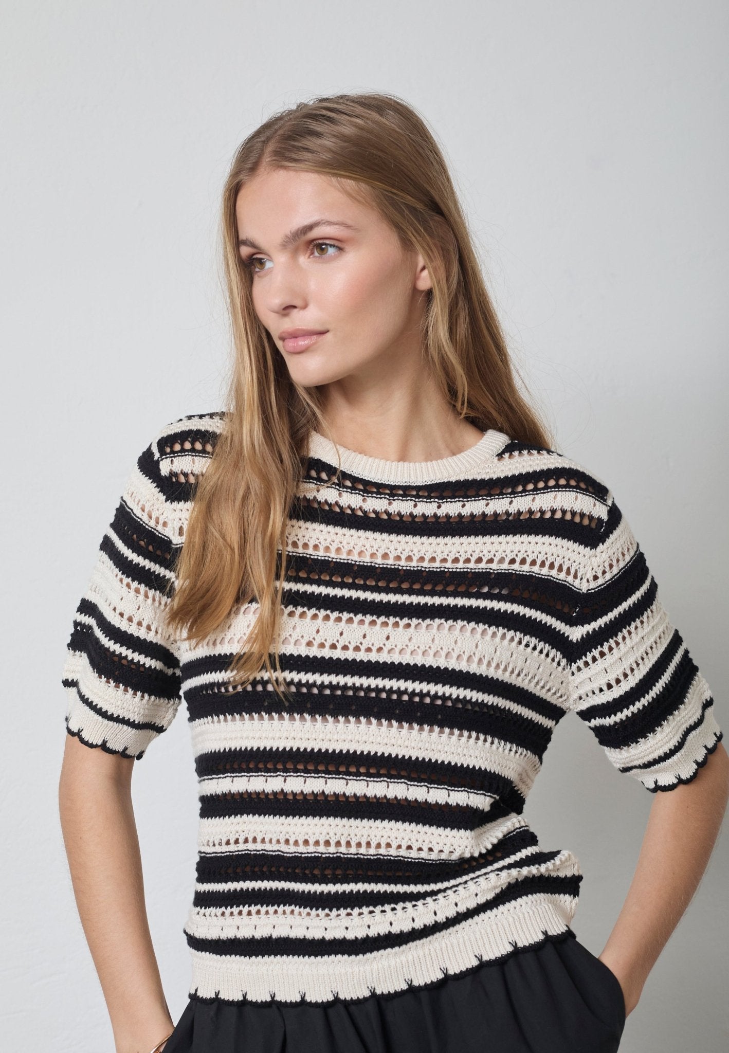 OdetteCC Stripe SS O - Knit - OffWhite - Black - Co'couture