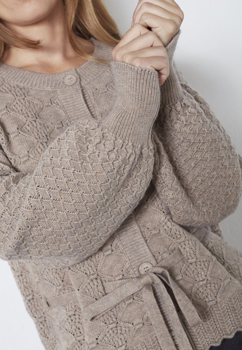 RowCC Pointelle Tie Cardigan - Champagne - Co'couture