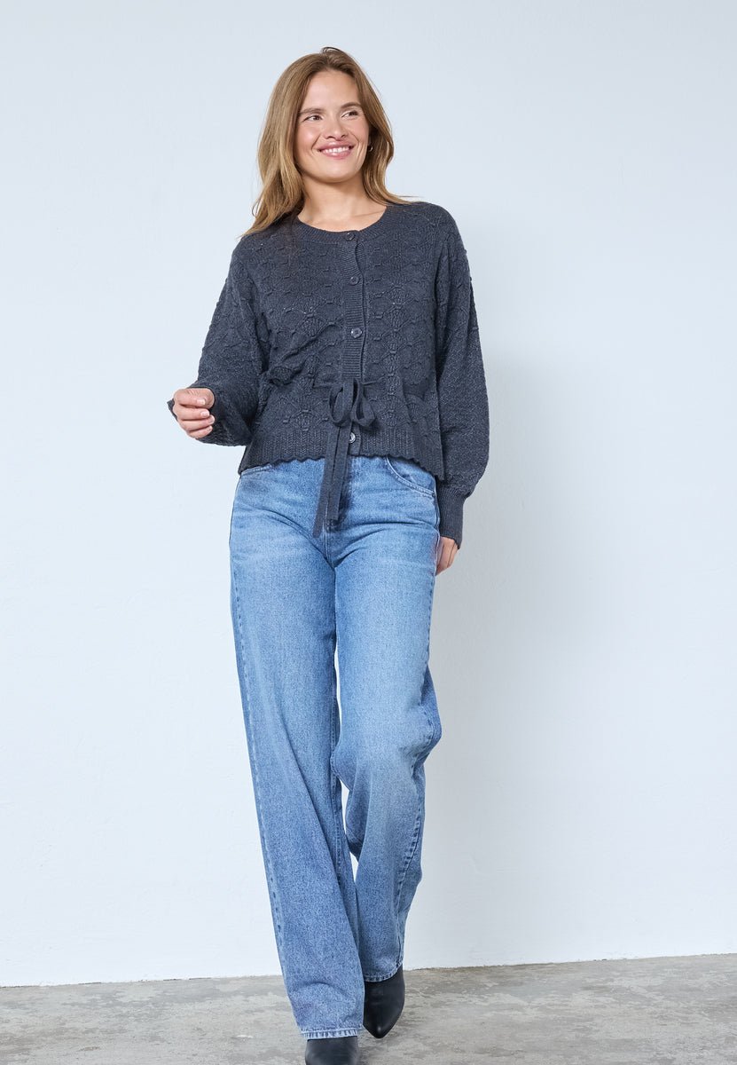 RowCC Pointelle Tie Cardigan - Dark Grey - Co'couture