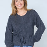 RowCC Pointelle Tie Cardigan - Dark Grey - Co'couture
