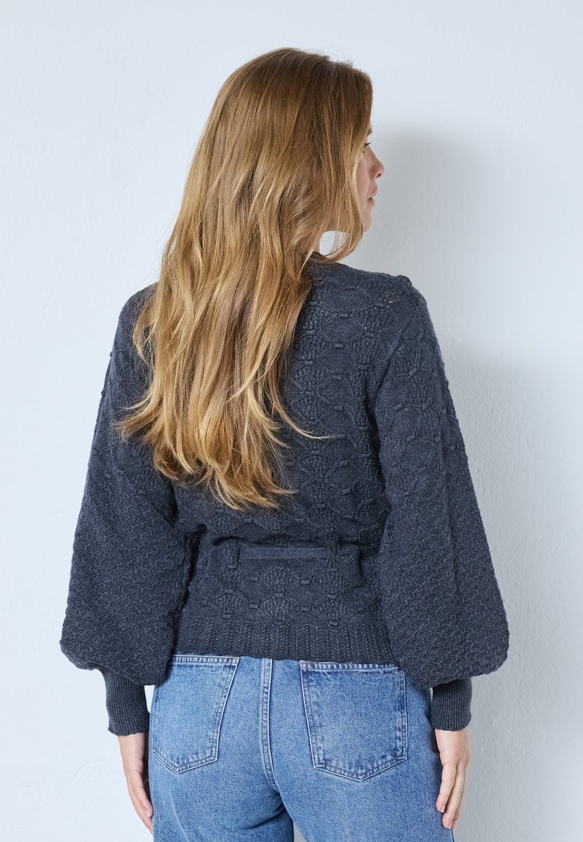 RowCC Pointelle Tie Cardigan - Dark Grey - Co'couture