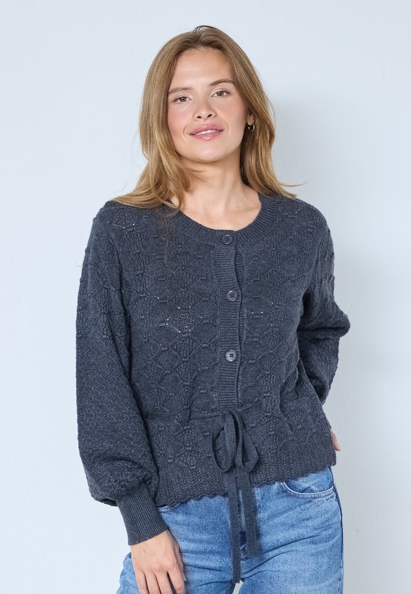 RowCC Pointelle Tie Cardigan - Dark Grey - Co'couture