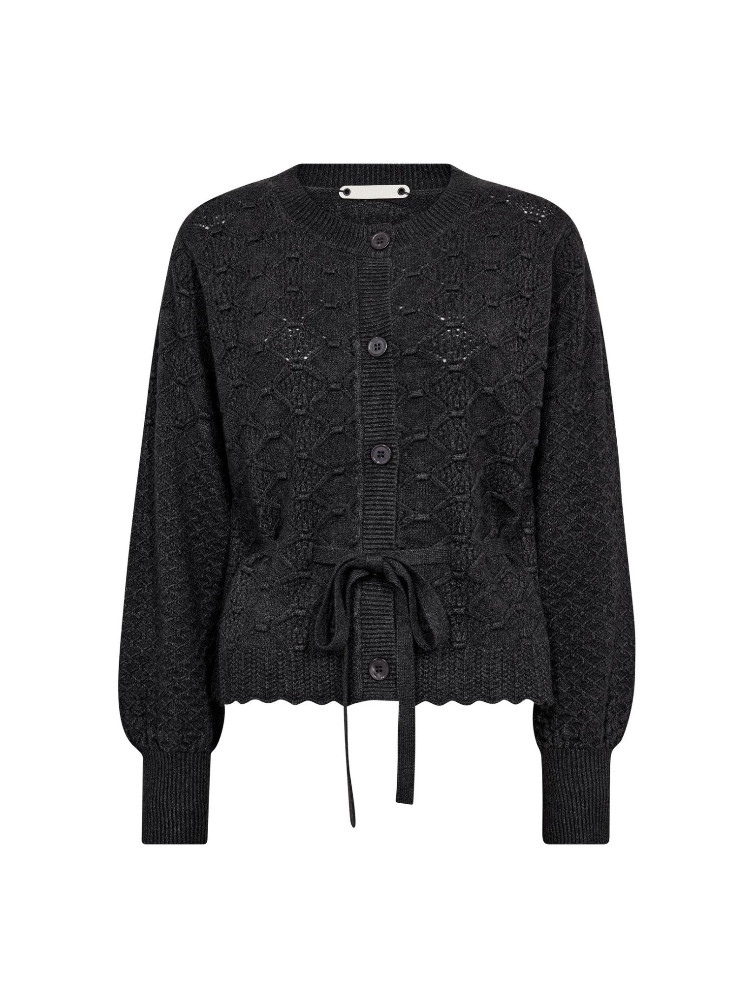 RowCC Pointelle Tie Cardigan - Dark Grey - Co'couture
