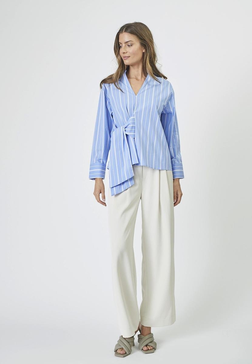 ShiraCC Stripe Bow V - Blouse - Pale Blue - Co'couture