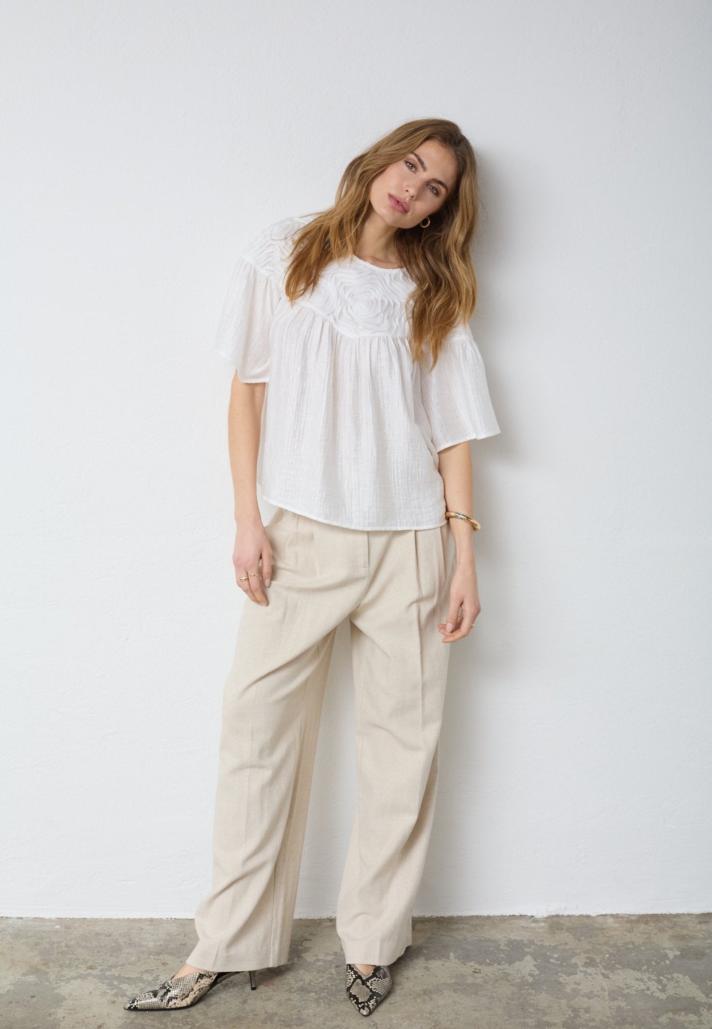 TassyCC Flower SS Blouse - White - Co'couture