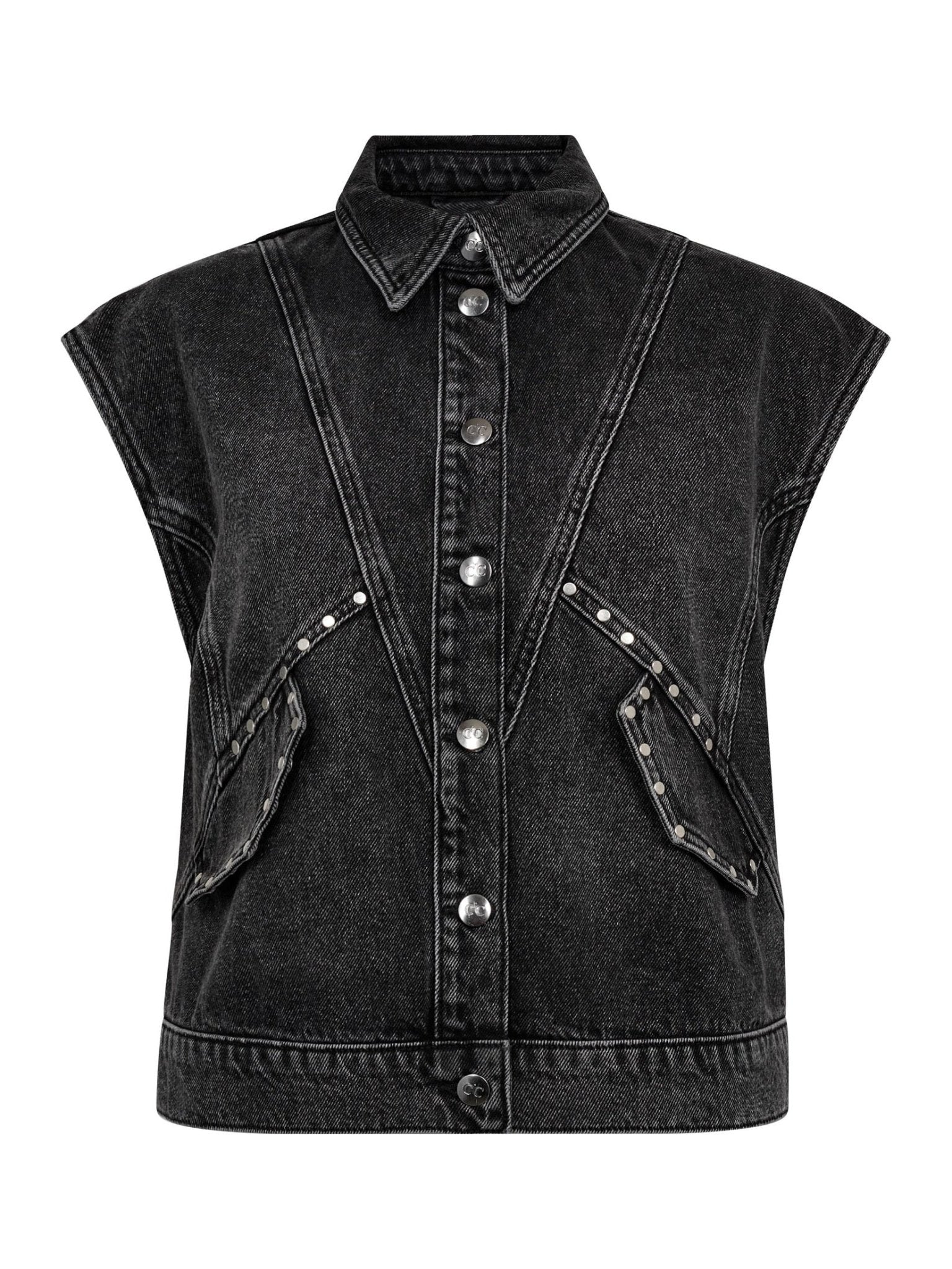 VickyCC Stud Denim Vest - Black - Co'couture
